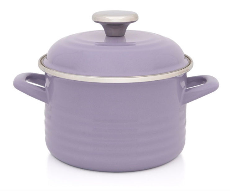 Metalac Kochtopf mit Deckel, Lila, 24cm|6,75 Liter, STANDARD WAVE, Emailliert, Vintage Design