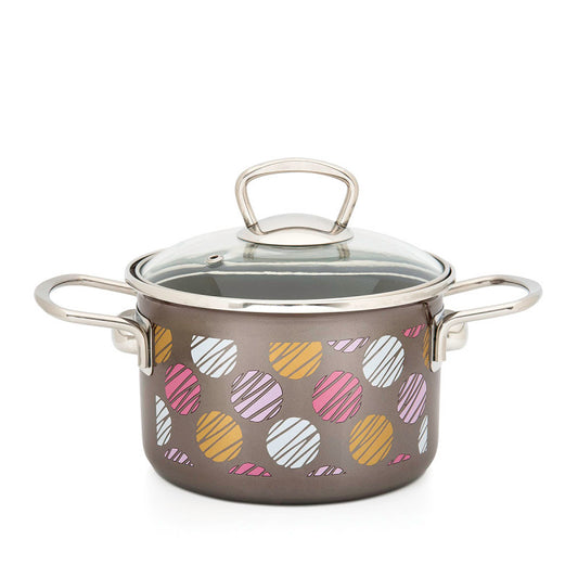 Metalac Kochtopf mit Glasdeckel, 16cm|2 Liter, COCOA CANDY, Emailliert, Vintage Design