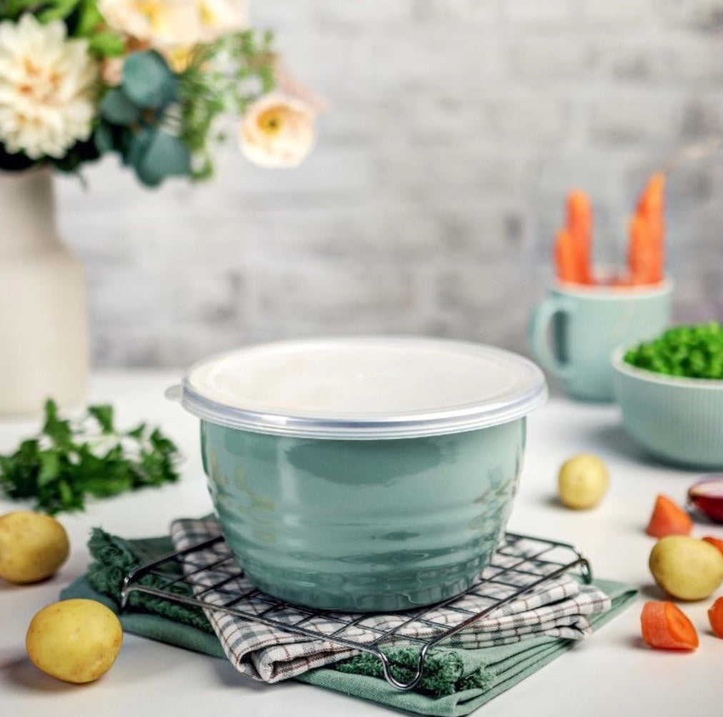 Metalac Aufbewahrungsbehälter, Grün, 16cm|1,2 Liter, STANDARD WAVE, Emailliert, Vintage Design