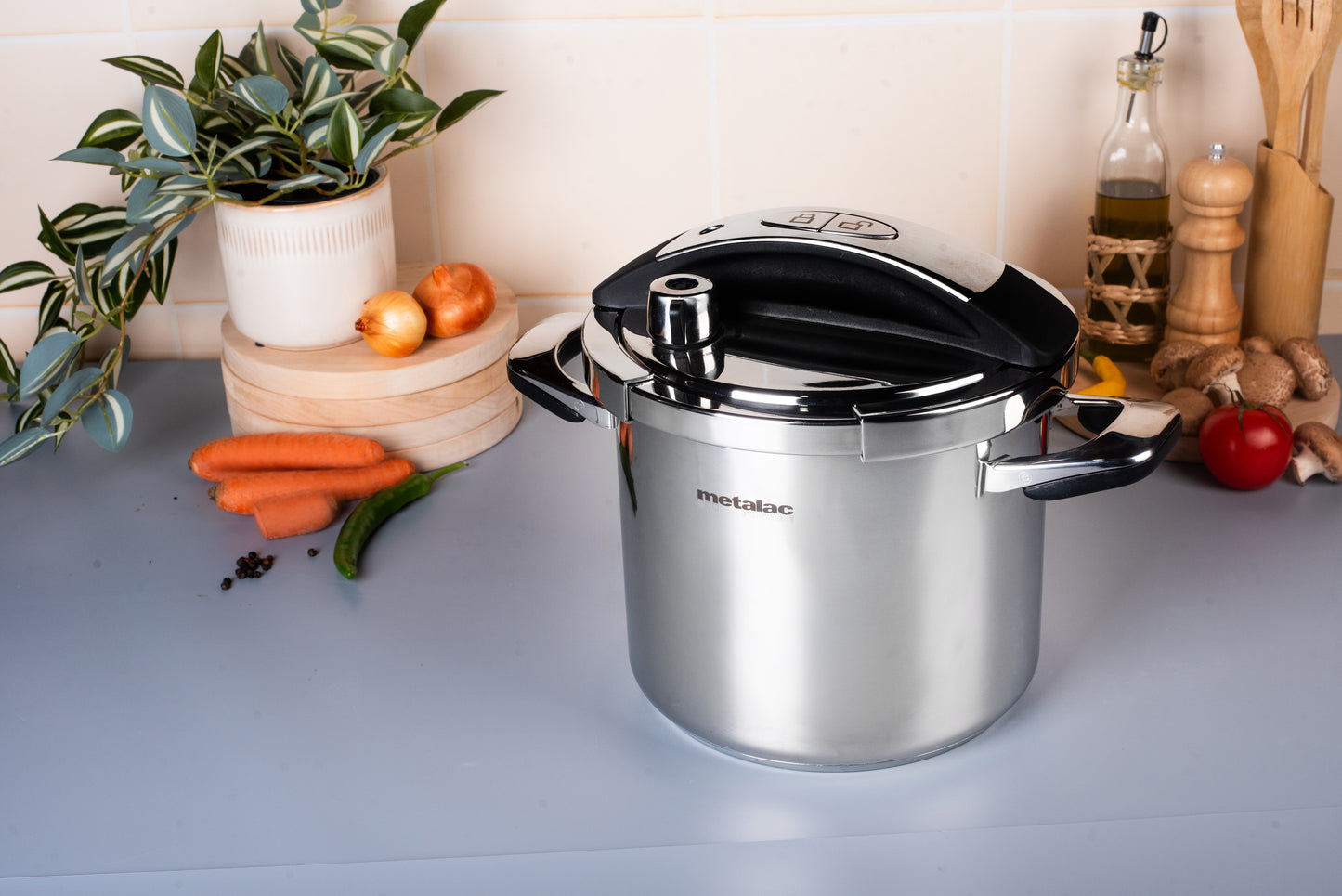 Metalac Premium Schnellkochtopf 'One Klick' Edelstahl, 22cm, 4,5 Liter, 20,5cm hoch