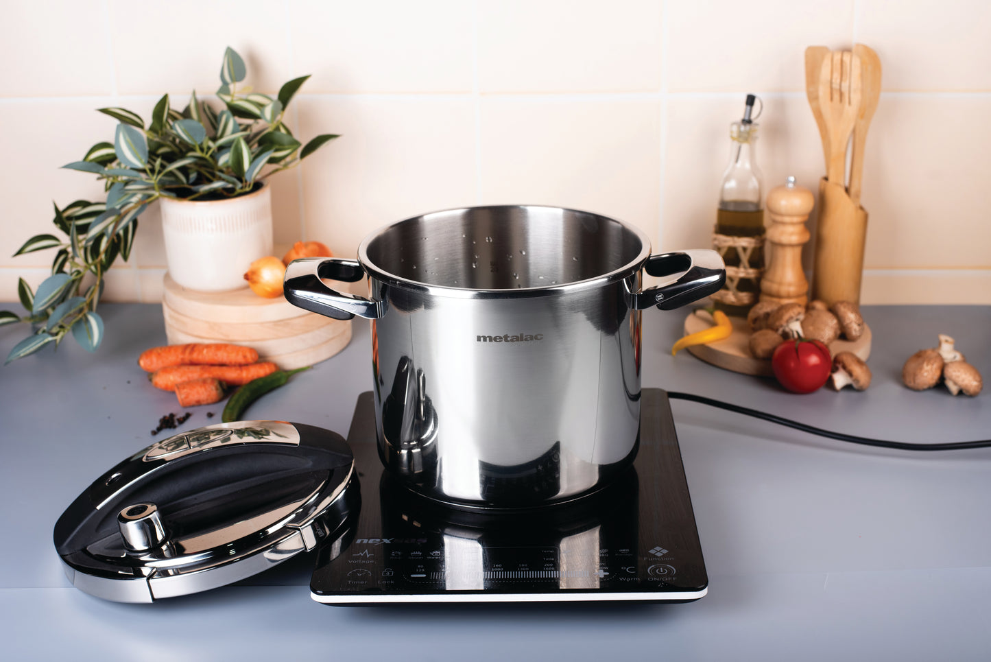 Metalac Premium Schnellkochtopf 'One Klick' Edelstahl, 22cm, 4,5 Liter, 20,5cm hoch