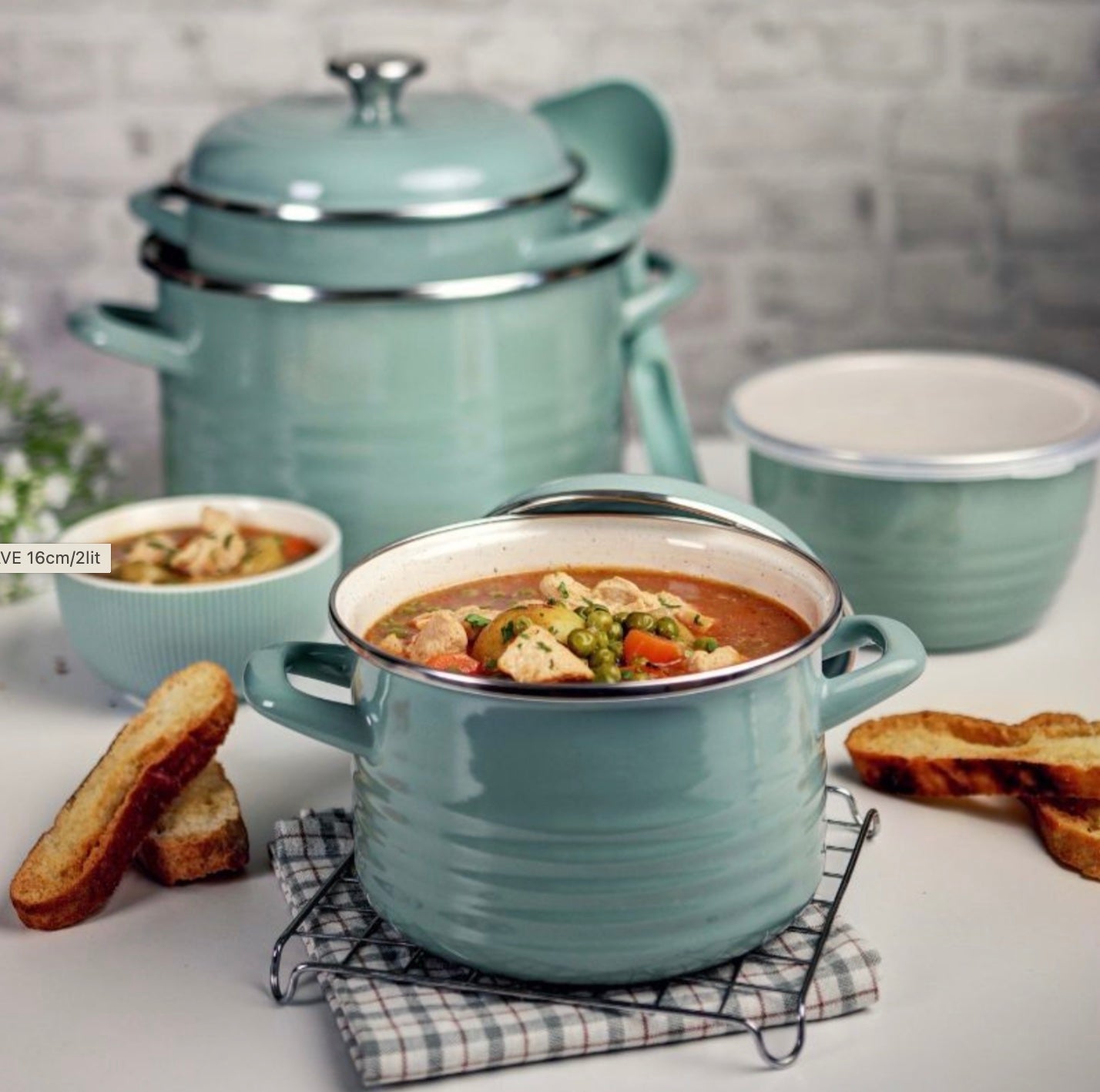 Metalac Aufbewahrungsbehälter, Grün, 16cm|1,2 Liter, STANDARD WAVE, Emailliert, Vintage Design