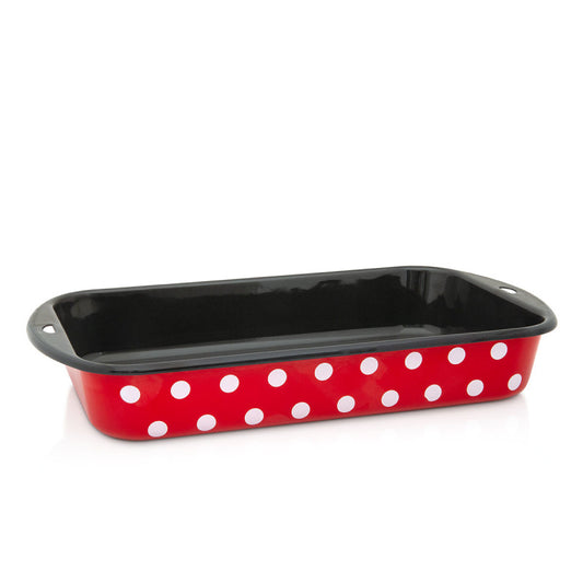 Metalac Ofenblech 34cm, ROTE PUNKTE, Emailliert, im Vintage Design