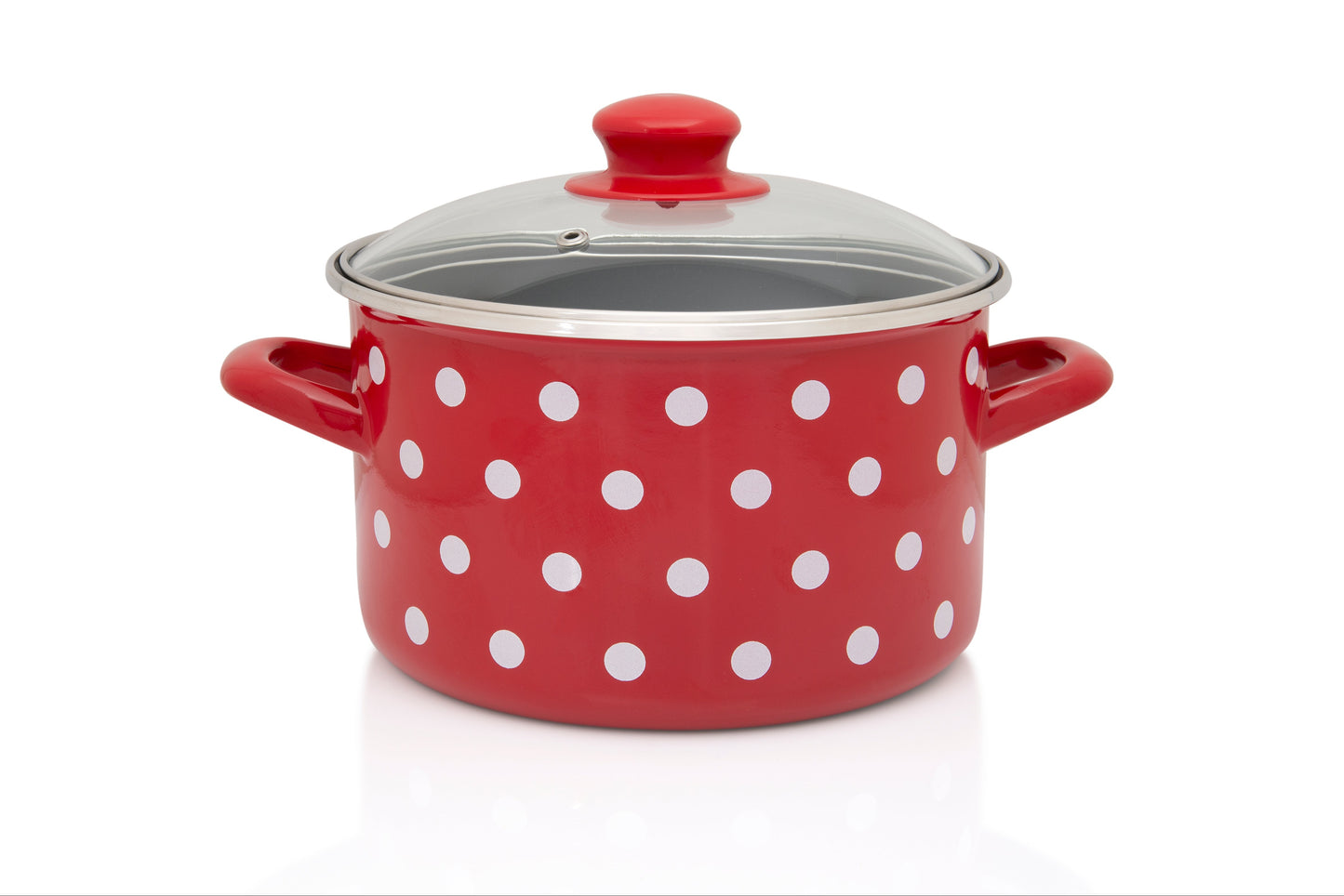 Metalac Kochtopf 22cm|5 Liter, WEIßE PUNKTE, Emailliert, im Vintage Design