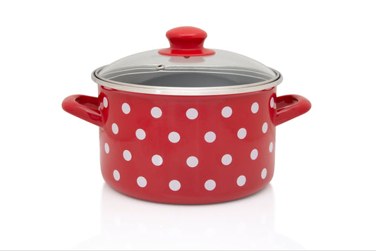 Metalac Kochtopf 22cm|5 Liter, WEIßE PUNKTE, Emailliert, im Vintage Design