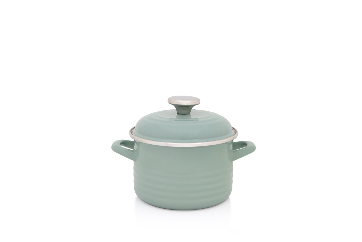 Metalac Kochtopf mit Deckel, Grün, 16cm|2 Liter, STANDARD WAVE, Emailliert, Vintage Design