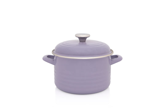 Metalac Kochtopf mit Deckel, Lila, 20cm|4 Liter, STANDARD WAVE, Emailliert, Vintage Design