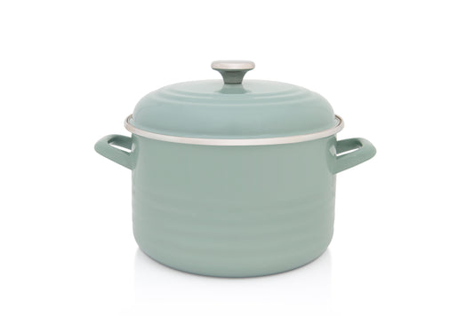 Metalac Kochtopf mit Deckel, Grün, 24cm|6,75 Liter, STANDARD WAVE, Emailliert, Vintage Design