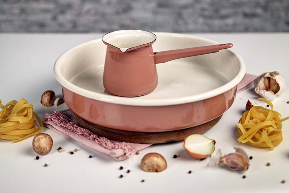 Ofenblech rund, Mokka, 28cm, MOKA, Emailliert, Vintage Design