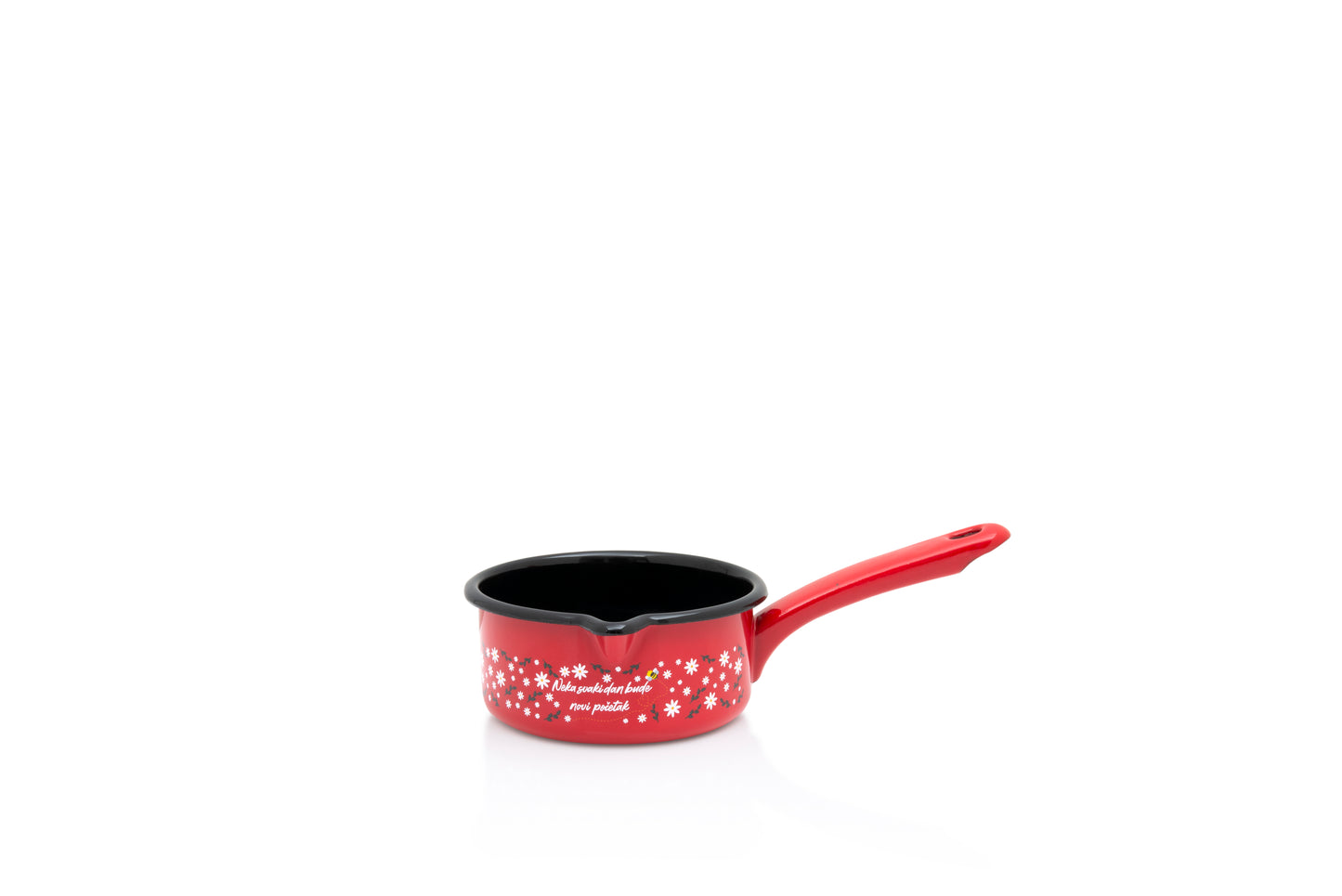 Metalac Stielkasserolle 16cm|1,5l, ROTE BIENE, Emailliert, im Vintage Design