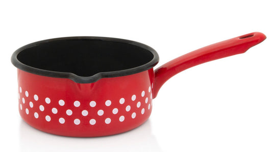 Metalac Stielkasserolle 14cm|1l, WEIßE PUNKTE, Emailliert, im Vintage Design