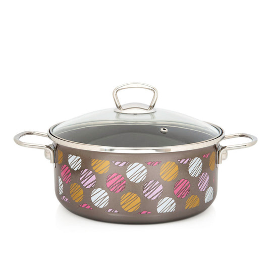 Metalac Schmortopf mit Glasdeckel, 24cm|4,8 Liter, COCOA CANDY, Emailliert, Vintage Design