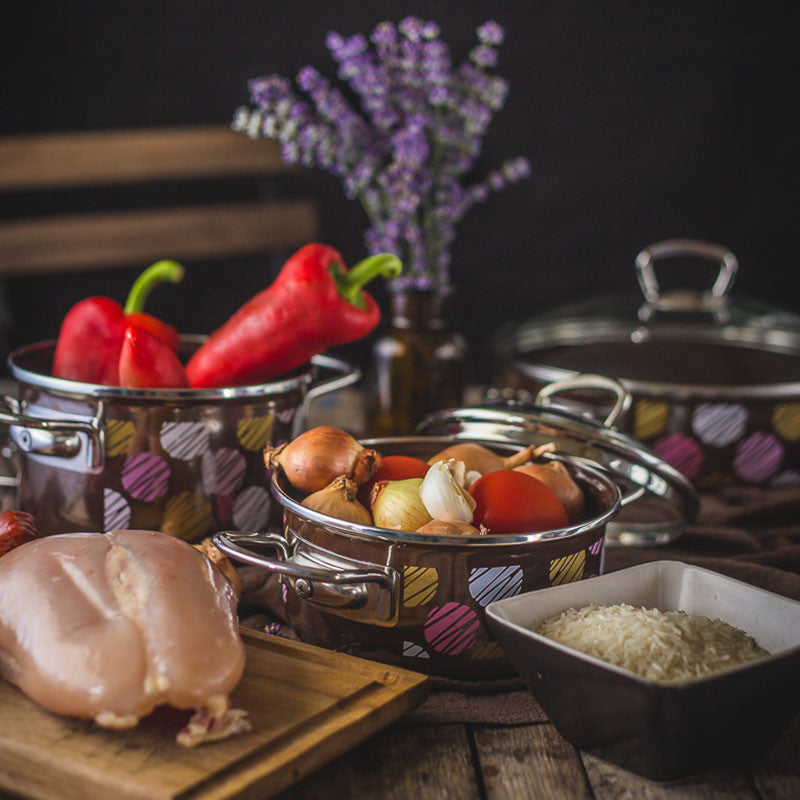 Metalac Kochtopf mit Glasdeckel, 16cm|2 Liter, COCOA CANDY, Emailliert, Vintage Design