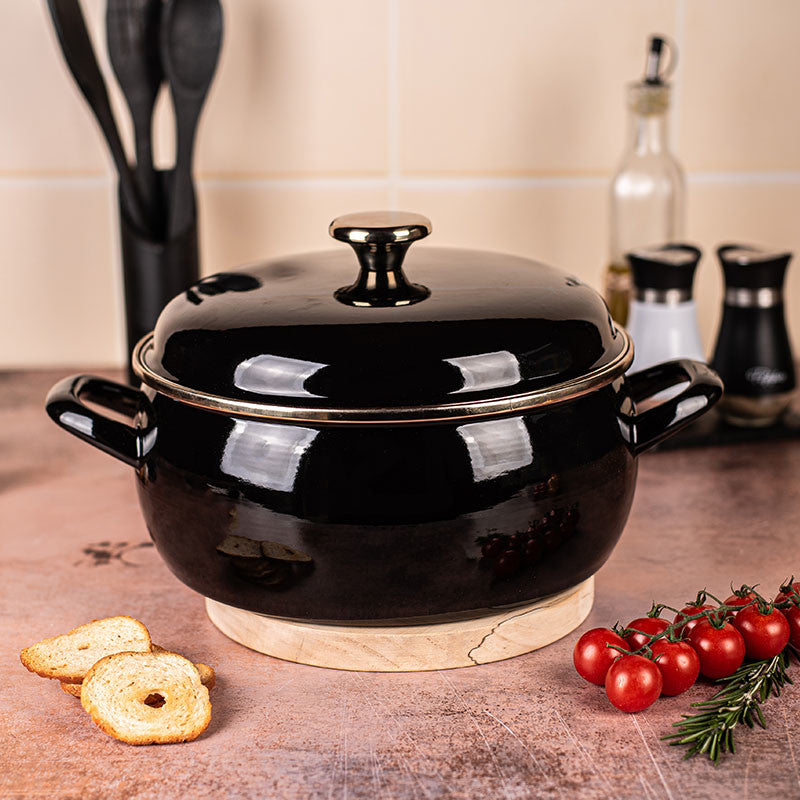 Metalac Schmortopf mit Deckel 16cm|1,5l, BORDO PRINZ, Emailliert, im Vintage Design
