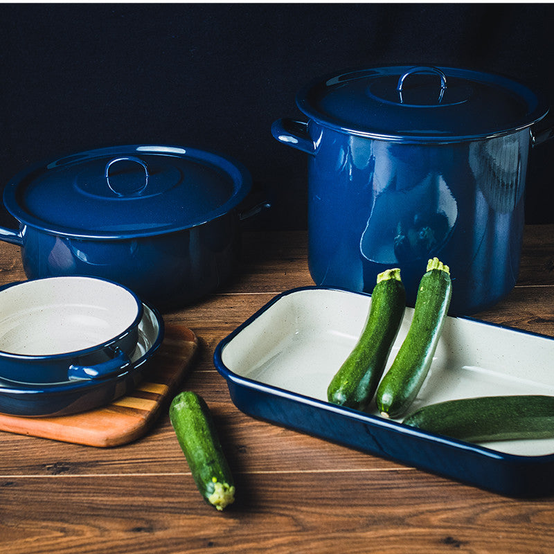 Metalac Schüßel, Marin blau, 28cm, 5 Liter, Emailliert, Vintage Design