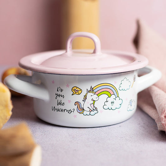 Metalac Kindertopf mit Deckel 12cm|0,75l, UNICORN, Emailliert