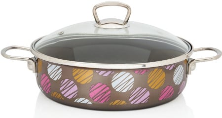 Metalac Schmorpfanne mit Glasdeckel, 26cm|4 Liter, COCOA CANDY, Emailliert, Vintage Design