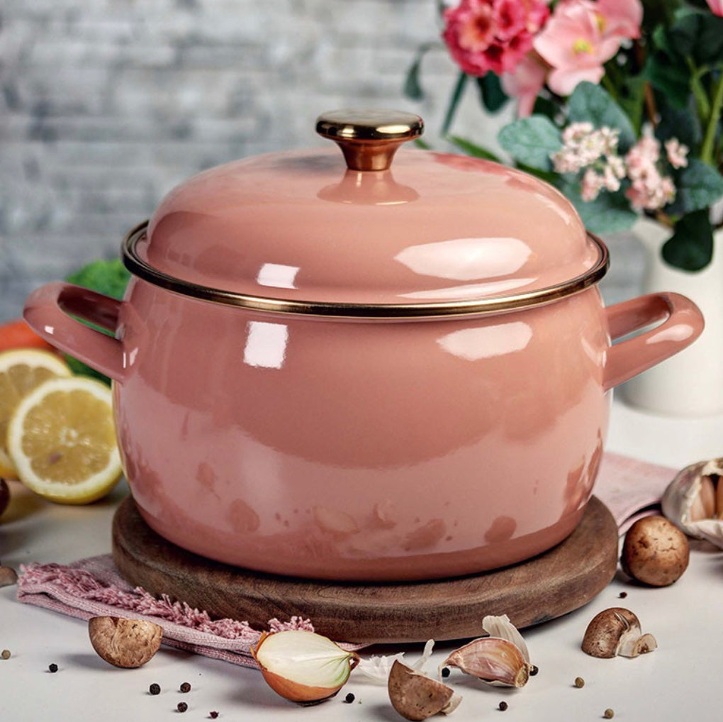 Metalac Kochtopf mit Deckel, Mocca, 18cm|2 Liter, MOKA, Emailliert, Vintage Design