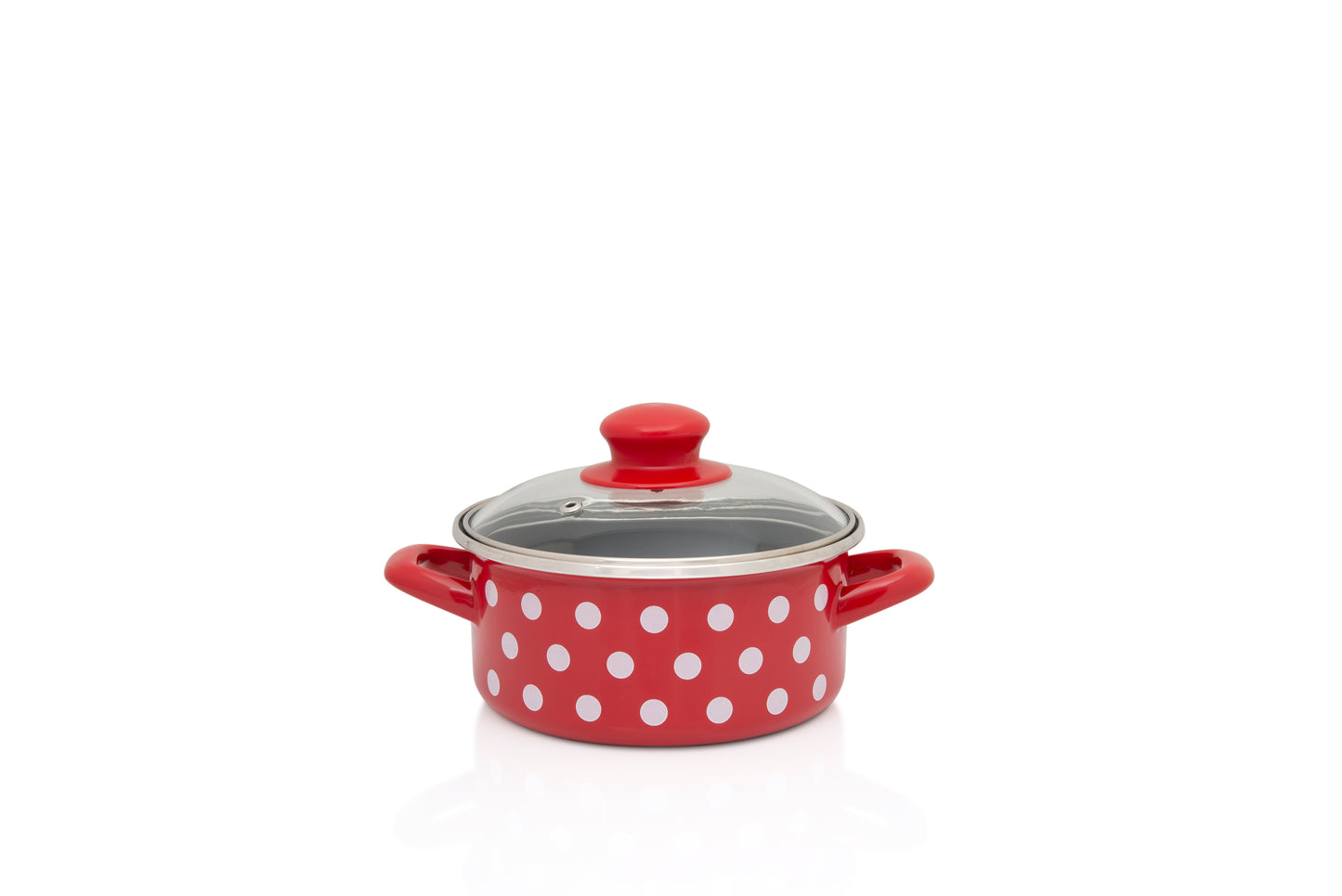Metalac Schmortopf  14cm|1l, WEIßE PUNKTE, Emailliert, im Vintage Design