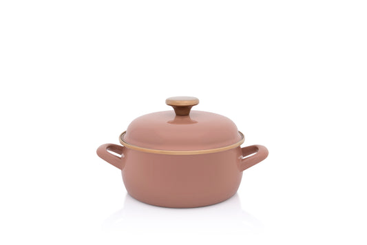 Metalac Schmortopf mit Deckel, Mokka, 18cm|2,4 Liter, MOKA, Emailliert, Vintage Design