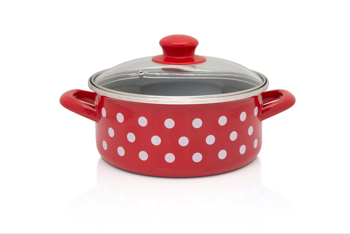 Metalac Schmortopf 22cm|3,5l, WEIßE PUNKTE, Emailliert, im Vintage Design