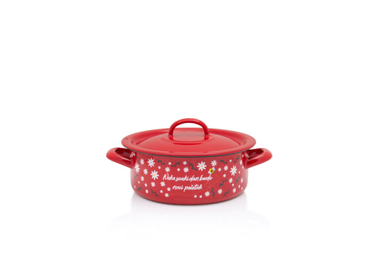 Metalac Kochtopf mit Deckel 18cm|2l, ROTE BIENE, Emailliert, Vintage Design