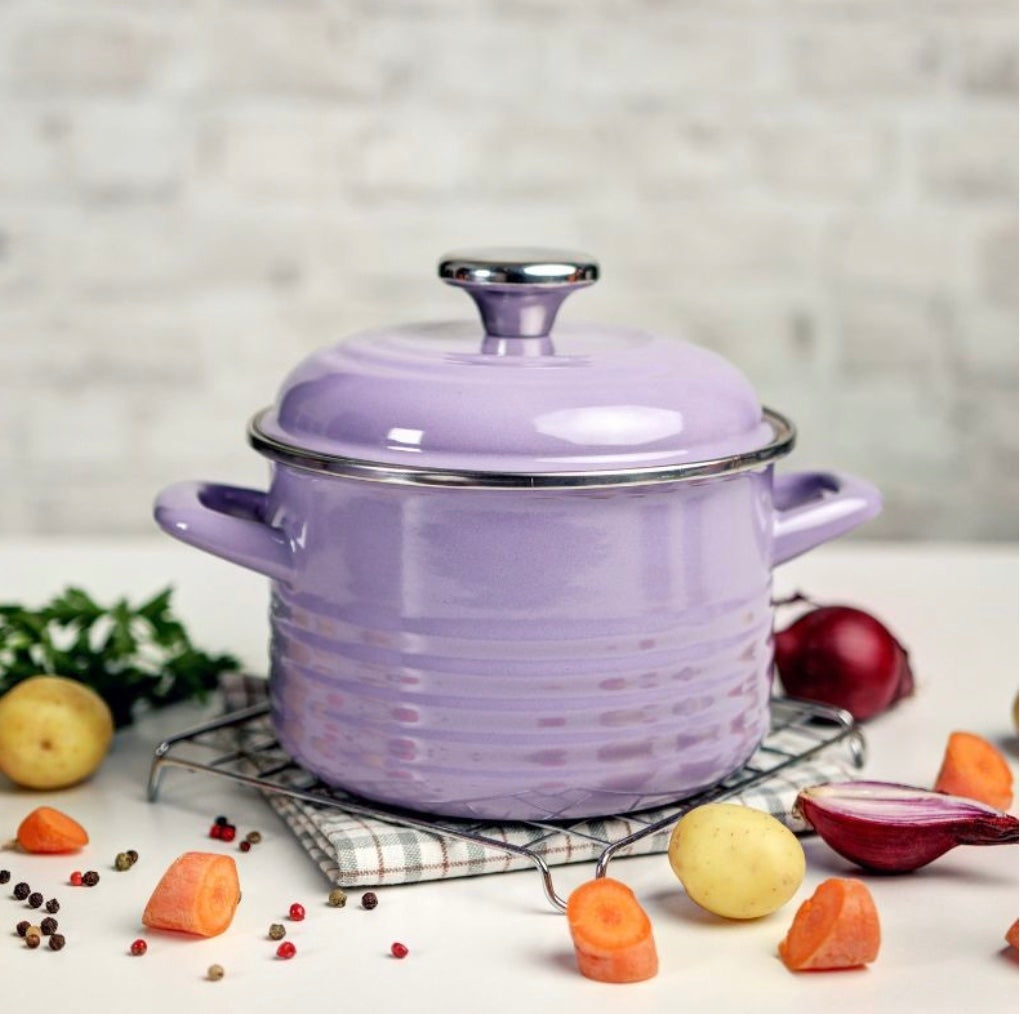 Metalac Kochtopf mit Deckel, Lila, 20cm|4 Liter, STANDARD WAVE, Emailliert, Vintage Design