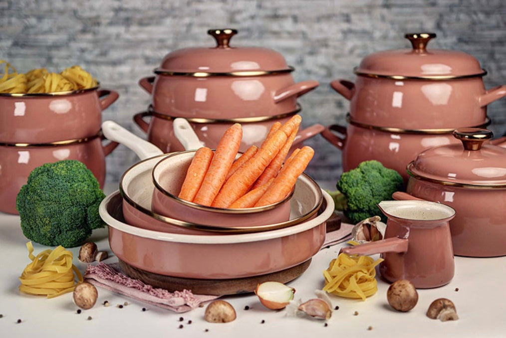 Metalac Schmortopf mit Deckel, Mokka, 18cm|2,4 Liter, MOKA, Emailliert, Vintage Design