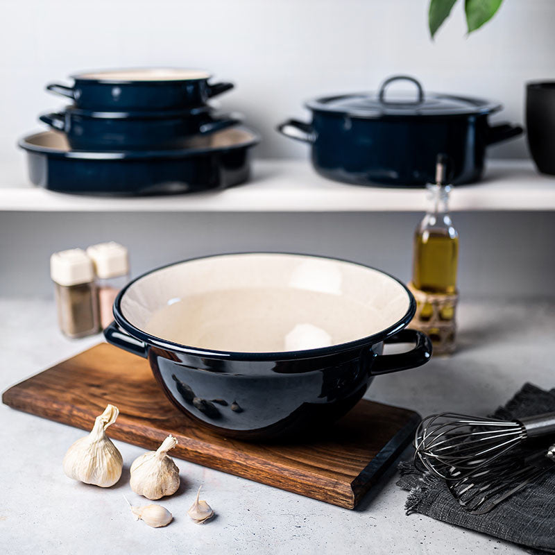 Metalac Schüßel, Marin blau, 28cm, 5 Liter, Emailliert, Vintage Design