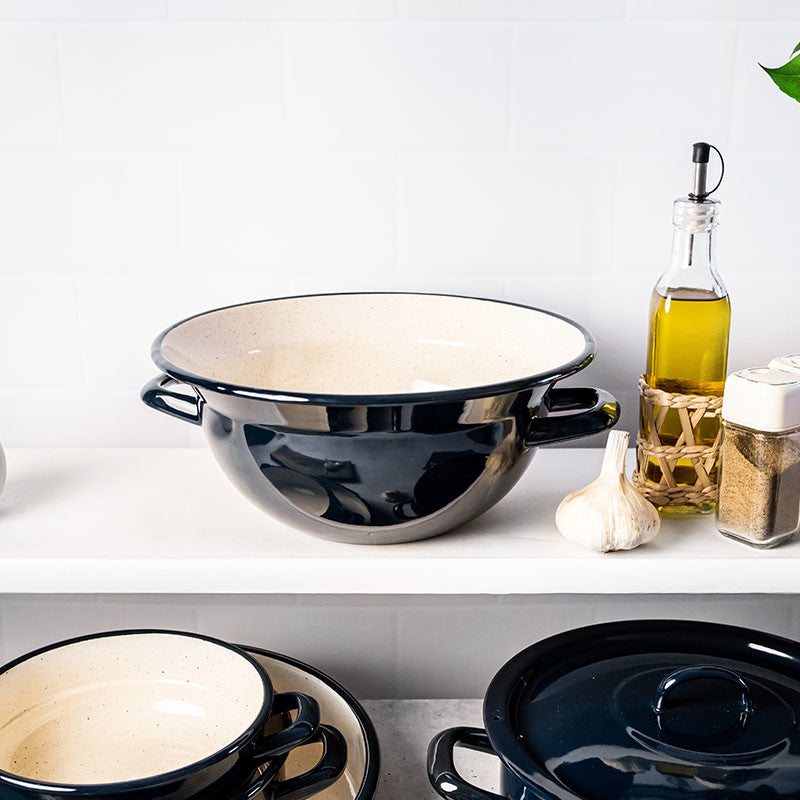 Metalac Schüßel, Marin blau, 28cm, 5 Liter, Emailliert, Vintage Design